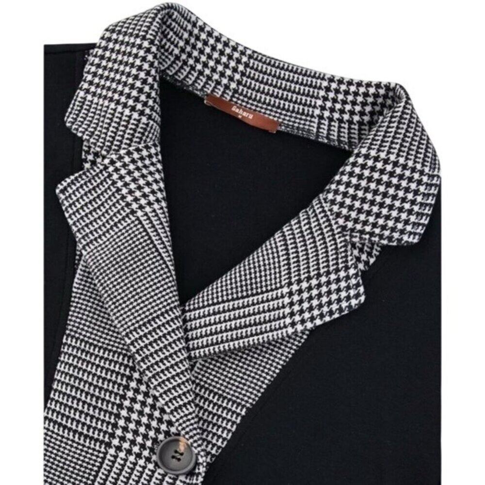 Gaharu Women Black Houndstooth Plaid Long Sleeve Tunic Top XL Button Detail NWT - Picture 2 of 8